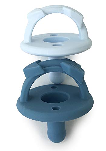 Itzy Ritzy Silicone Pacifiers for Newborn – Itzy Soother Pacifiers Feature Collapsible Handle & Two Air Holes for Added Safety – For Ages Newborn and Up, Set of 2 in Light Blue & Dark Blue