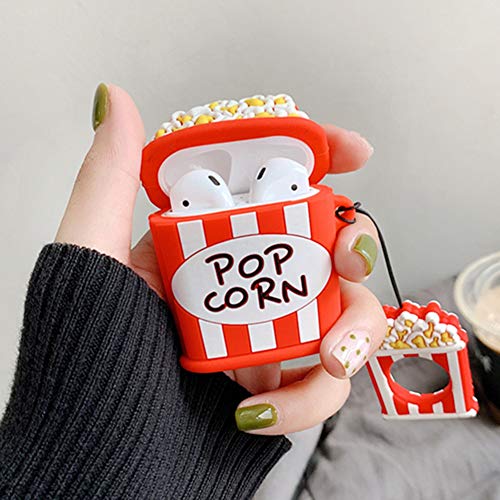 Mulafnxal Compatible with Airpods 1&2 Case,Cute 3D Funny Cartoon Character Silicone Airpod Cover,Kawaii Fun Cool Stylish Keychain Design Skin,Fashion Cases for Girls Kids Teens Boys Air pods(Popcorn)