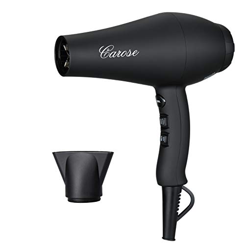 Carose Salon Grade Professional Hair Dryer 1875W AC Motor Negative Ionic Ceramic Far Infrared Blow Dryer with 2 Speed and 3 Heat Settings Cold Shot Button, , Concentrator Nozzle (Black)