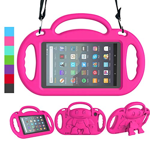 LEDNICEKER Kids Case for All-New Fire 7 Tablet (9th Generation - 2019 Release) - Shockproof Handle Friendly Kids Stand Case with Shoulder Strap for Amazon Fire 7 2019 and 2017 (7 Inch Display), Rose