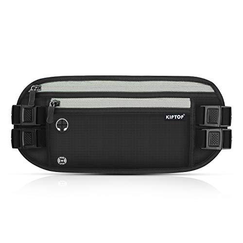 KIPTOP RFID Money Belt Waist Pack Bumbag Hidden Security Wallet Waterproof RFID Pouch with Headphone Hole for Phone Cards Passports Cash and Keys for Traveling Sports and Daily Use