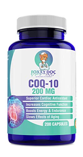 CoQ10 - Co-Enzyme Q10 - 200 mg - Excellent Price - 200 Caps - Non-GMO - Brain; Heart & Muscle & Cell Supplement 6.5 Month Supply by Foxxy Doc