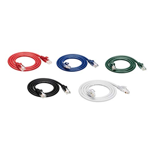 Amazon Basics Snagless RJ45 Cat-6 Ethernet Patch Internet Cable - 3-Foot, Multicolor, 5-Pack