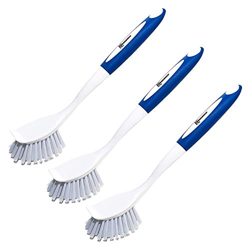 Spogears Dish Brush 3 Pack - Dish Scrubber Brush With Built-in Scraper - Set of 3 Kitchen Brushes for Dishes - Kitchen Scrub Brush with Grip Friendly Handle - Dish Cleaning Brush â€¦