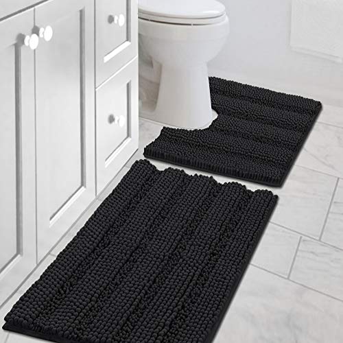 H.VERSAILTEX Bath Rugs 2 Piece Set for Bathroom Non Slip Thick Chenille Bath Rugs Mats Water Absorbent Ultra Soft Fluffy Shag Rugs Machine Washable (2 Pack 17" x 24", Dove)