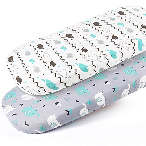 Book Cover Stretch-Fitted-Bassinet-Sheet-Set-Brolex 2 Pack Craddle Sheets for Bassinet Pad/Mattress,Unisex Boys Girls,Ultra Soft,Elephant & Whale