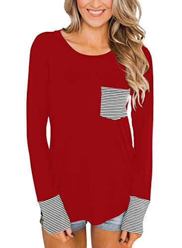 Topstype Womens Long Sleeve Tops Crew Neck Tunics Casual Elegant Stripped Shirts