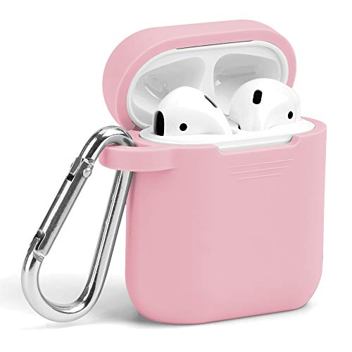 AirPods Case, GMYLE Silicone Protective Shockproof Wireless Charging Airpods Earbuds Case Cover Skin with Keychain Set Compatible for Apple AirPods 2 & 1 â€“ Baby Pink