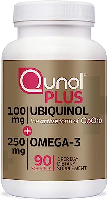 Qunol Plus Ubiquinol CoQ10 100mg with Omega 3 Fish Oil 250mg, Extra Strength Antioxidant Supplement, 90 Count