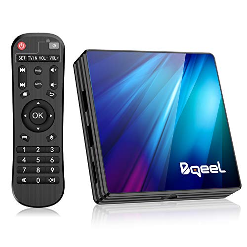 Bqeel Android TV Box 9.0 4GB RAM 64GB ROM, R1 Plus Android Box RK3318 Quad-Core 64bits Dual-Band WiFi 2.4G/5G BT 4.0 3D 4K Ultra HD HDMI 2.0 H.265 USB 3.0 Smart TV Box