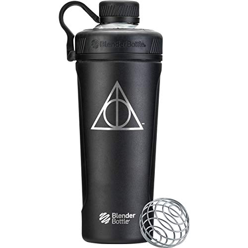 BlenderBottle Harry Potter Radian Shaker Cup Insulated Stainless Steel Water Bottle with Wire Whisk, 26-Ounce, Deathly Hallows