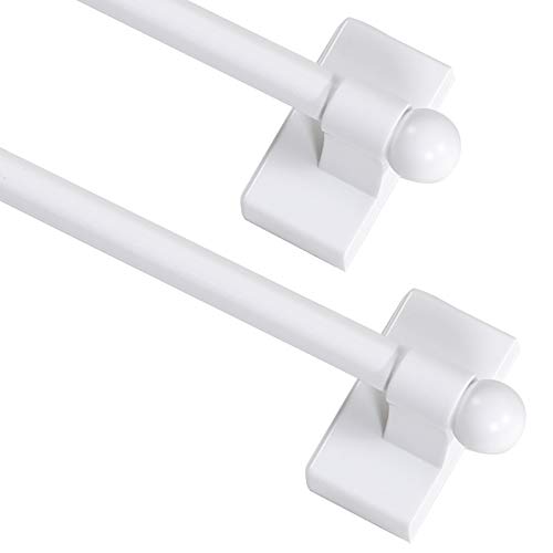 Turquoize 2 Pack Magnetic Curtain Rods for Metal Doors with Adjustable Length,Extends from 16 inch to 28 inch Magnetic Cafe Curtain Rod, Easy Installation for Any Steel Spaces, White, 2 Pack