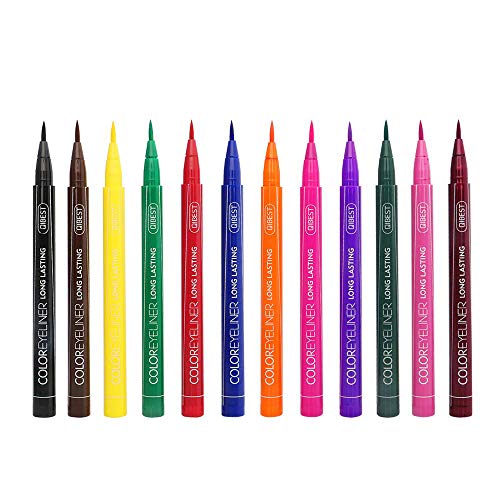Neon Liquid Eyeliners, QIBEST Matte Bright Colorful Eyeliner Set 12 Colors Waterproof High Pigment Smudgeproof Long Lasting Liquid Eye Liner Pen Set (Gift Set)