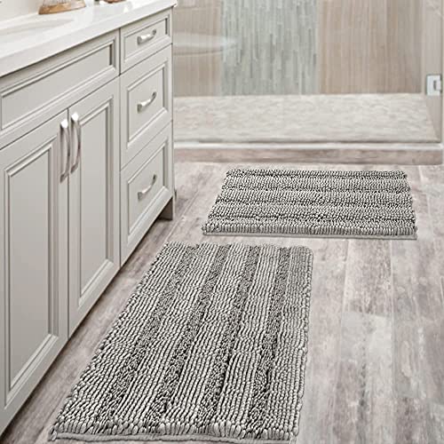 Book Cover Non Slip Thick Shaggy Chenille Bathroom Rugs Soft Bath Mats for Bathroom Extra Absorbent Floor Mats Bath Rugs Set for Kitchen/Living Room (Set of 2, 20