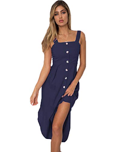 Locryz Women's Sleeveless Summer Dresses Bohemian Button Down Strappy Split Beach Casual Midi Dress