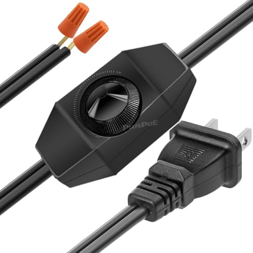 2Pack UL Listed Rotary Dimmer Switch with1.8m/5.9ft Extension Power Cord for Halogen and Incandescent Bulbs lamp, Compatible with LED dimmable Lights