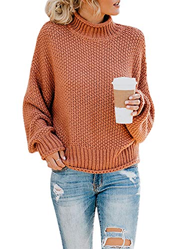 Ashuai Womens Turtleneck Sweaters Casual Oversized Chunky Batwing Long Sleeve Pullover Loose Knitted Jumper Top