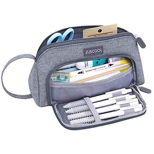 Aiscool Big Capacity Pencil Case Bag Pen Pouch Holder Large Storage Stationery Organizer for School Supplies Office College (Gray)