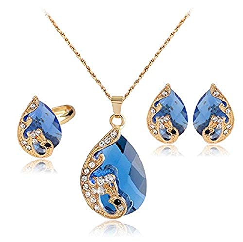Zittop Premium Quality Jewelry Set Fashion Ring Pendant Earrings Sparkling Necklace Sapphire