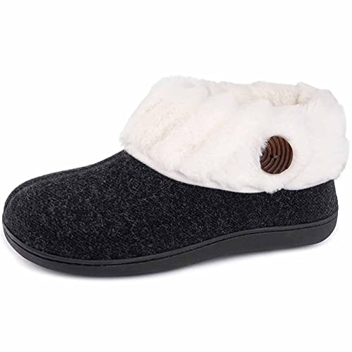 Wishcotton Women's Fuzzy Felt Cozy Slippers, Ladies' Closed Back House Shoes with Nonslip Rubber Sole