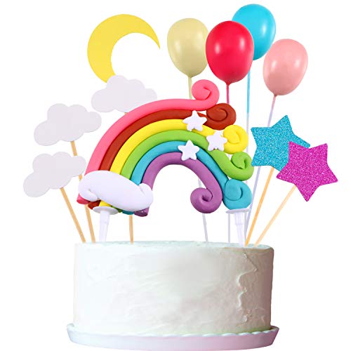 Book Cover 15 Pieces Rainbow Cake Decorations Rainbow Cake Toppers for Boys Girls Kids Child Birthday Decorations Baby Shower Wedding Party Favors Supplies
