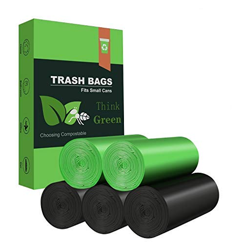 Biodegradable Garbage Bags,4-6 Gallon Small Trash Bags,100 Counts Small Garbage Bags Leak Proof Compostable Bags Wastebasket Liners for Office,Home,Bathroom,Bedroom,Car,Kitchen,Pet(Green+Black)