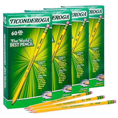 Ticonderoga Wood-Cased Graphite Pencils, Number 2 HB Soft, Pre-Sharpened, Yellow, 240 Count (14634)