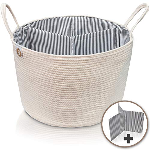 Spacense 20" X 13" Extra Large Woven Basket with a Removable Divider Included | Laundry Basket That Can Be Used for Toy Storage | Beautiful Blanket Basket | Cotton Rope Basket | Large Storage Baskets