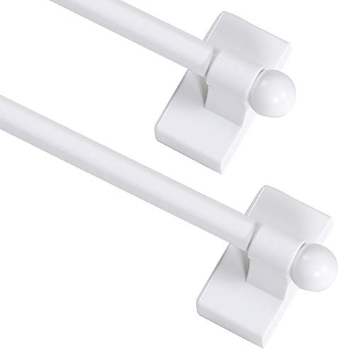 Turquoize Magnetic Curtain Rod 2 Pack Magnetic Curtain Rods For Metal Doors With Adjustable Length from 09 inch to 16 inch with Petite Ball for Small Window Door, White, 2 Pack