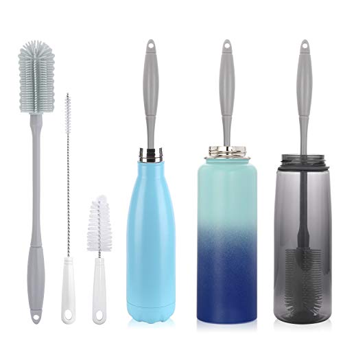 14â€ Silicone Bottle Brush - Cleaning Set for Sports Water Bottle, Baby Bottles, Tumbler, Drinking Glasses, Vase, Bottle Cleaner Compatible with Thermos Hydro Flask Contigo S'well Simple Modern, etc.
