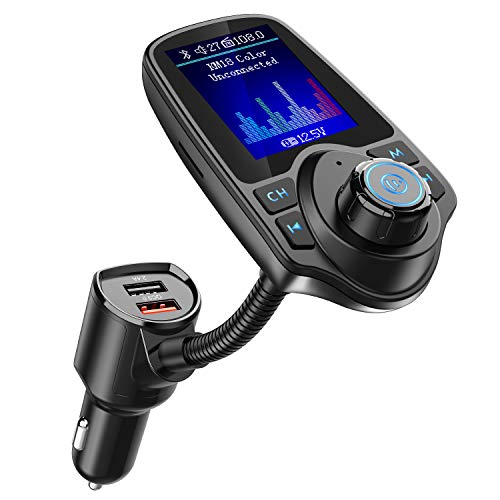 Nulaxy Bluetooth FM Transmitter for Car, 1.8" Color Screen Radio Adapter W QC3.0 & 5V/2.4A Charging, Handsfree Call, Support Microsd Card, Aux Play, EQ Modes - KM18 [Upgraded Version] Black Matte