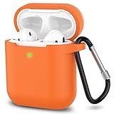SATLITOG Case Cover with Secure Lock Keychain, Protective Silicone Cover Compatible with Apple AirPods 2nd & 1st Charging Case - Bright Orange