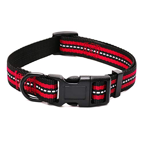 Mile High Life Night Reflective Double Bands Nylon Dog Collar (Red, X-Small Neck 9"-13" -20 lb)
