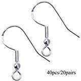 40pcs/20 Pairs 925 Sterling Silver Earring Hooks Fish Hook Earrings French Wire Hooks Jewelry Findings Earring Parts DIY Making