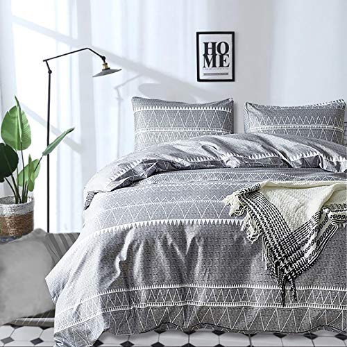 Grey Comforter Set Queen, Soft Microfiber Reversible Boho Down Alternative Comforter Set for Queen Bed- 3 Pieces (1 Solid Comforter + 2 Pillowcases), Bedding Duvet Set 90"x 90"