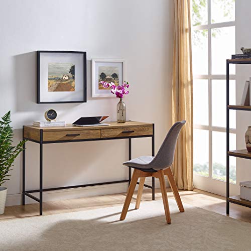 Caffoz 48" Writing Desk | Study Computer Desk | Brown Mahogany | Laptop PC Table Workstation with 2 Drawers for Home Office | Storage Space Saver