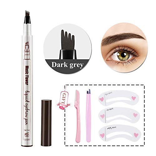 Eyebrow Tattoo Pen-MoonKong Waterproof Microblading Eyebrow Pencil with a Micro-Fork Tip Applicator Creates Natural Looking Brows Effortlessly(Dark Gary）