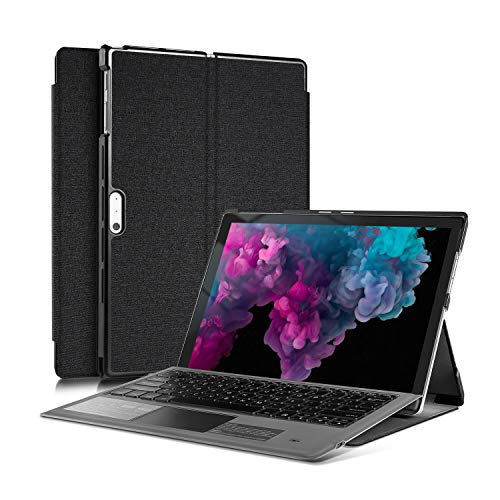 VECO Surface Pro 6 / Pro 5 / Pro 4 Case-Ultra Slim Lightweight Stand Case with Elastic Strap for Microsoft Surface Pro 6/5/4,Compatible with Screen Protector & Type Cover Keyboard(Black)
