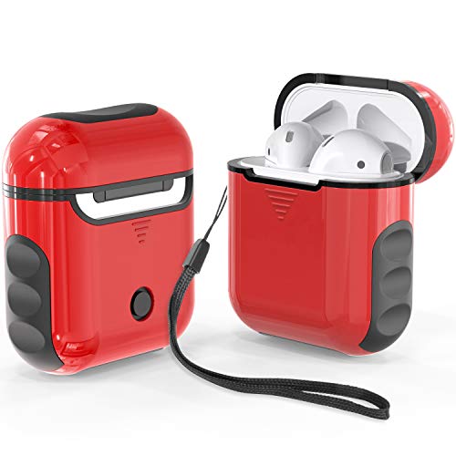 ORETECH Designed for Airpods Case Cover,Heavy Duty Hybrid 2 in 1 Shockproof Full Protective Case Hard PC Soft Rubber Silicone Cover Accessories Kits for Airpods 1/ 2 - Red&Black