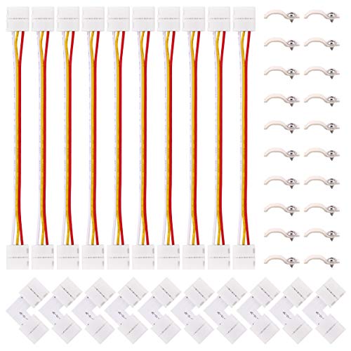 5050 3 Pin RGB LED Strip Connector Kit - 3Pin LED Connector includes 10x LED Strip Jumper, 10x3Pin L Shape Connector, 20x LED Strip Clips for WS2812B WS2812 WS2811 LED Strip Light