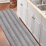 Turquoize Striped Pattern Kitchen Runner Rugs Chenille Shaggy Area Rug Non Slip Backing for Kitchen Floor Rug Plush Water Absorbent Bathroom Mat for Shower/Tub/Living Room, 59" X 20", Dove Gray