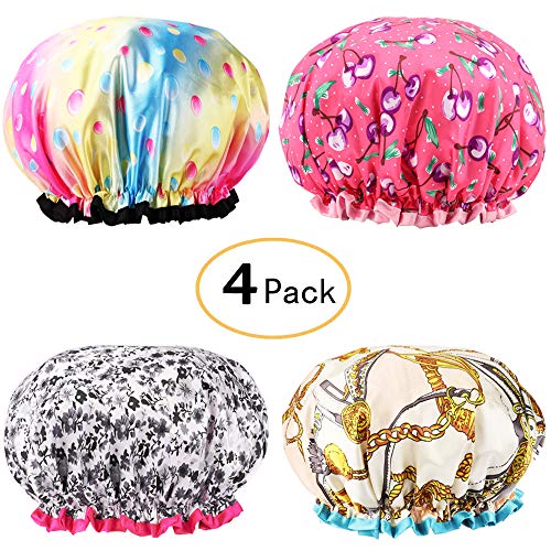 Shower Cap Women Gutsdoor Bath Cap Double Layer Waterproof 4 PACK