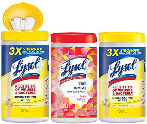Book Cover Lysol Disinfecting Wipes, 2 Lemon Plus 1 Mango, 240 Count, cleaning wipes, antibacterial wipes, sanitizing wipes, cleaning supplies