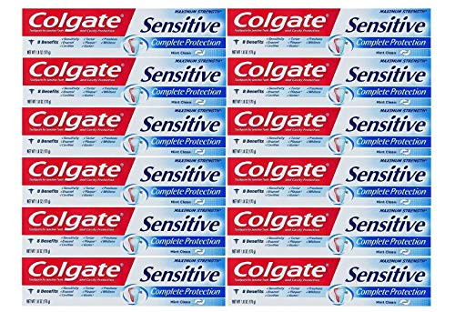 Book Cover Colgate Sensitive Toothpaste, Maximum Strength, Clean Mint, Travel Size 1 oz (28.3g) - Pack of 12