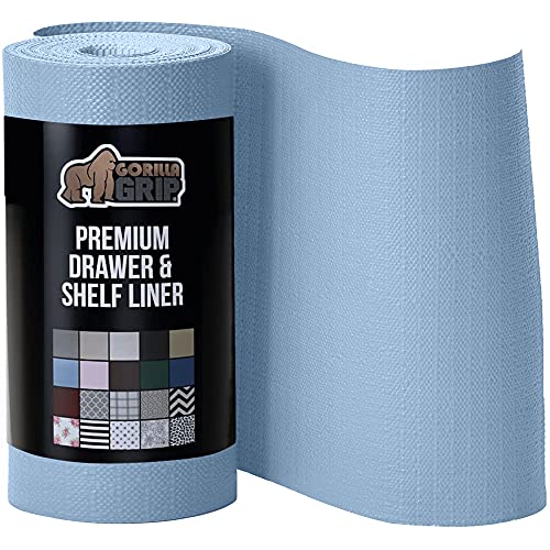 Book Cover Gorilla Grip Original Smooth Top Slip Resistant Drawer and Shelf Liner, Non Adhesive Roll, 17.5 Inch x 20 FT, Durable Kitchen Cabinet Shelves Liners for Kitchens Drawers and Desks, Light Blue