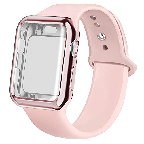 Book Cover jwacct Compatible for Apple Watch Band with Screen Protector 42mm, Soft Silicone Replacement Sport Band Compatible for Apple iWatch Series 1/2/3