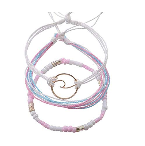 Handmade Braided Wax Rope Adjustable Strand Wrap Bracelet Set Waterproof Wave Shell Charm Stretch Knot String Thread Bracelets Friendship Jewelry