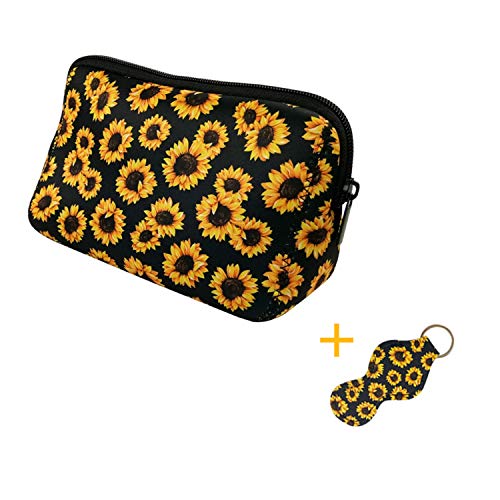 Book Cover Sunflower Cosmetic Bag Large Waterproof Soft Neoprene Zipper Travel Portable Toiletry Makeup Organizer Case With Lip Balm Chapstick Holder Keychain