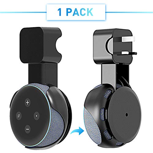 Echo Dot Wall Mount 3rd Gen, Maxcio Echo Dot Holder Hanger Without Muffled Sound, Built-in Cable Management for Saving Space, Hole-Free Speaker Stand – Black, 1 Pack
