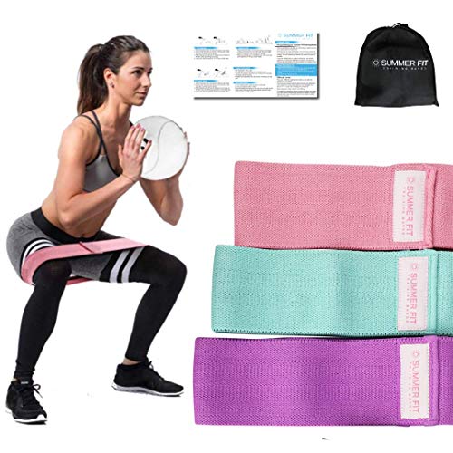 Summer FIT Resistance Bands - 3 Non Slip Fabric Hip Bands for Intense Workout of Legs Thighs Butt Glute and Booty, Thick Design is Hard to Break, Hip Circle Loop is Portable and Easy to Use